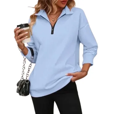 Womens Zip-Up Dropped Shoulder Sweatshirt